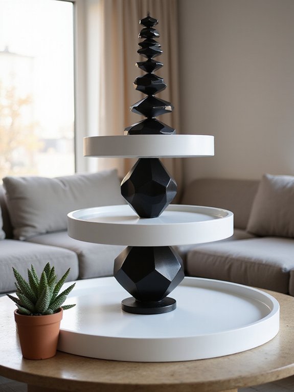 bold geometric tiered display
