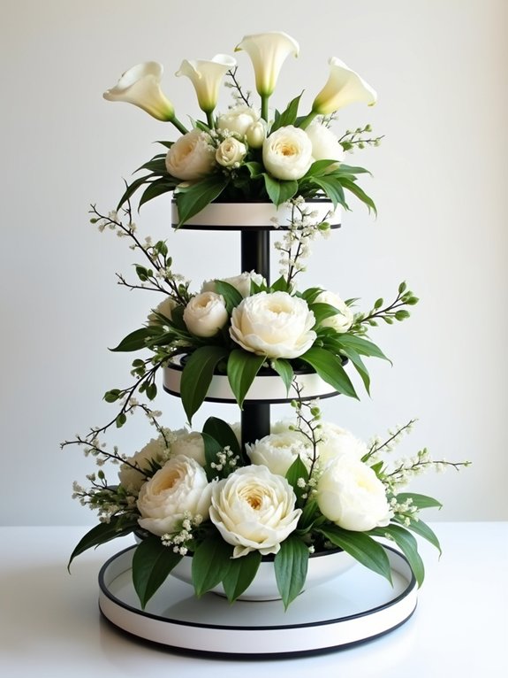 cascading black and white flowers