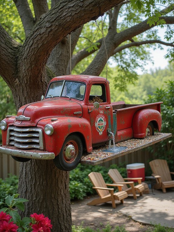 charming red truck bird feeder