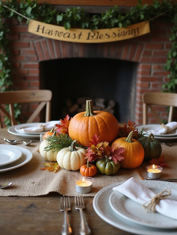 cheerful pumpkin dining centerpiece
