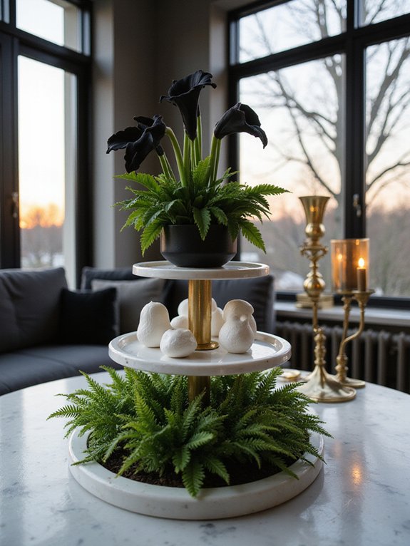 contemporary tiered tray centerpiece