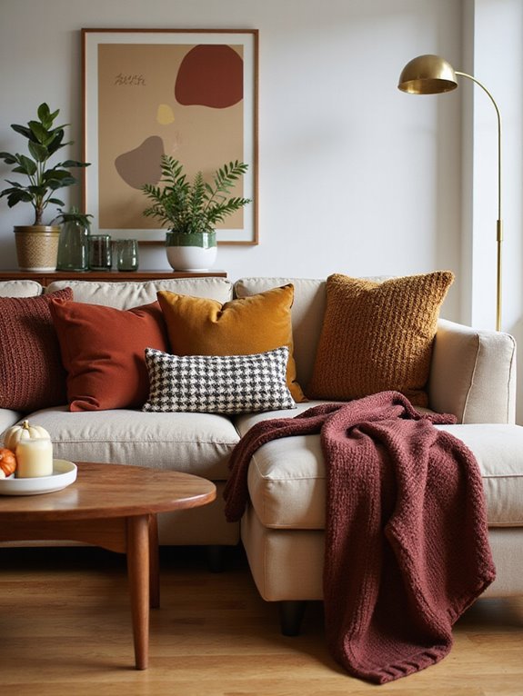 cozy decorative pillows and throws