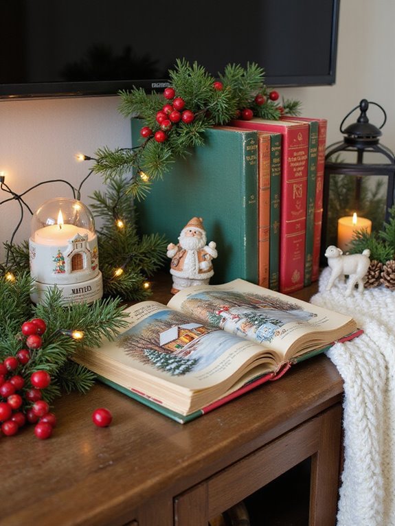 cozy festive book display