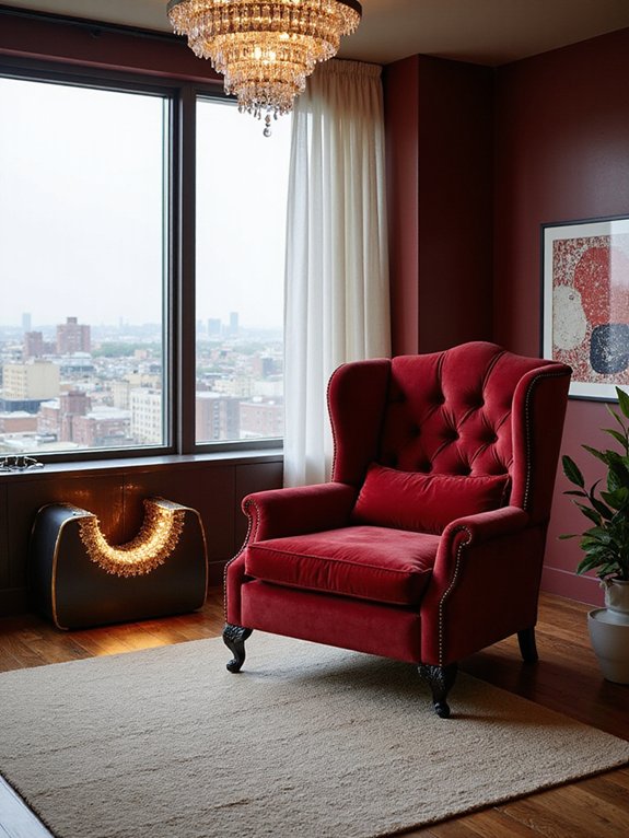 crimson velvet armchair elegance