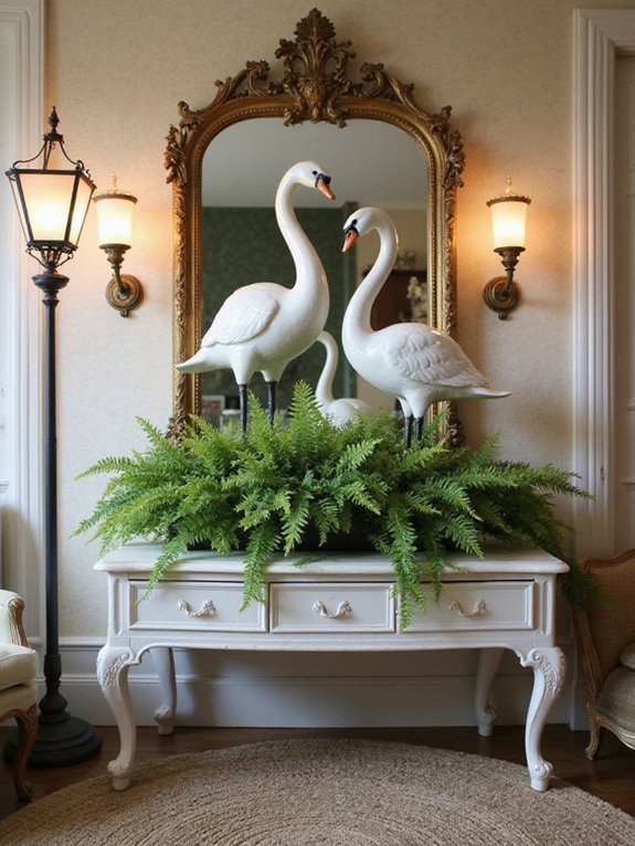 elegant porcelain swan figurines