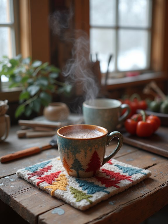 felted wool coaster crafting