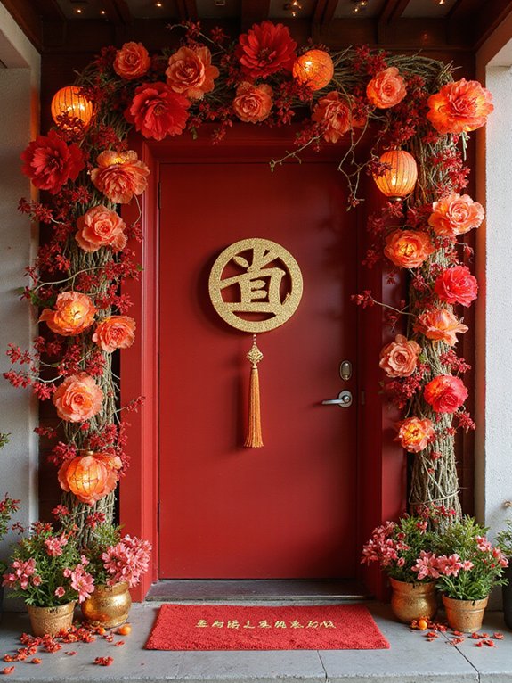 festive door wreaths and garlands