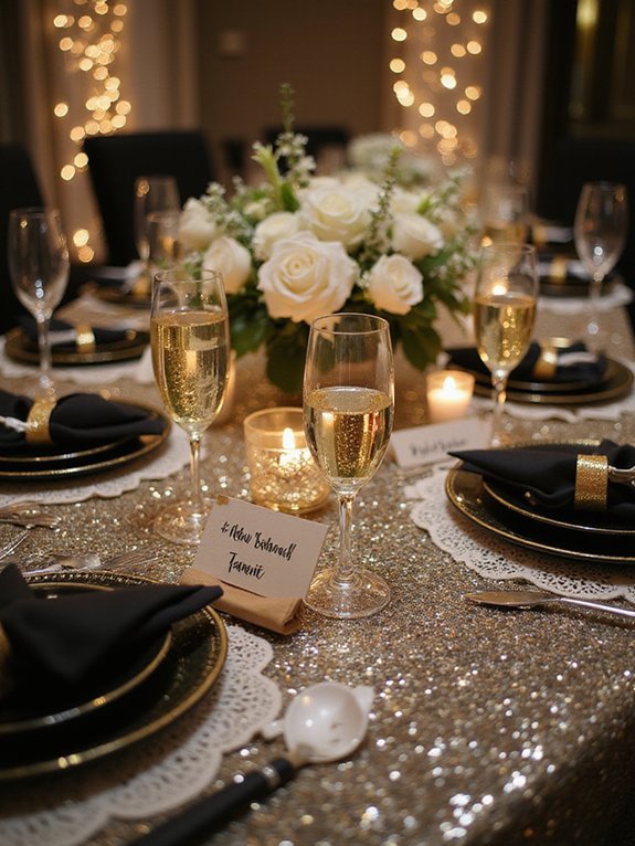 glittery festive table decor