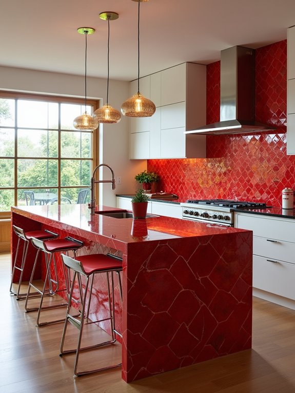 glossy scarlet kitchen accents