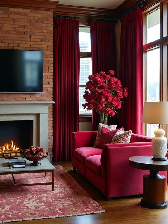 luxurious red velvet accents