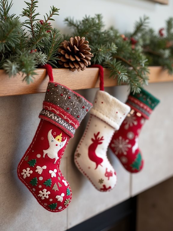 mini stockings mantel decor