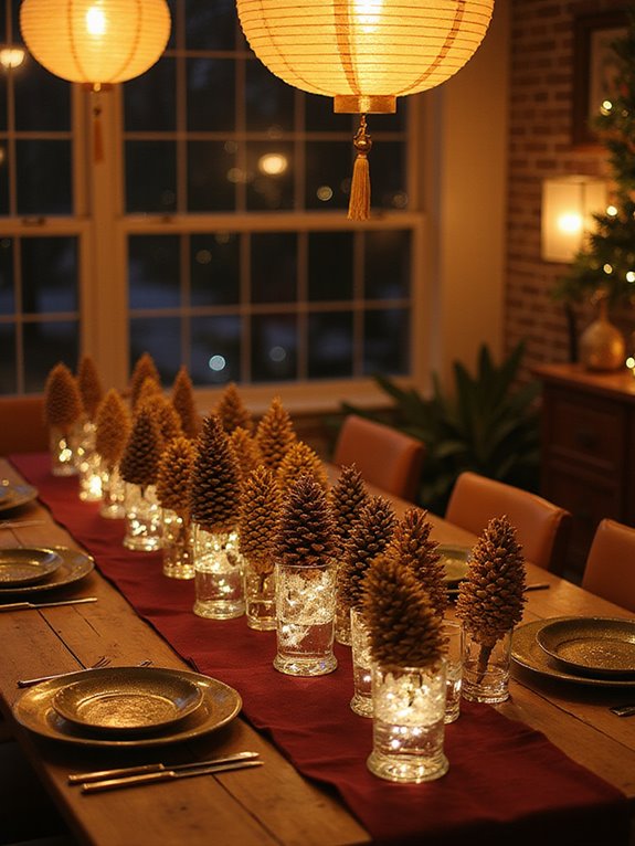 painted pinecone table decor