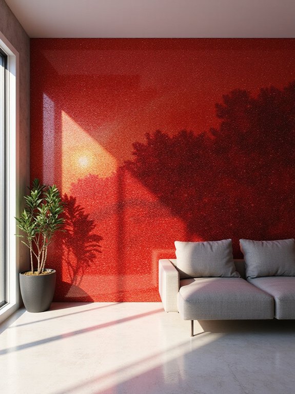 red glitter accent murals