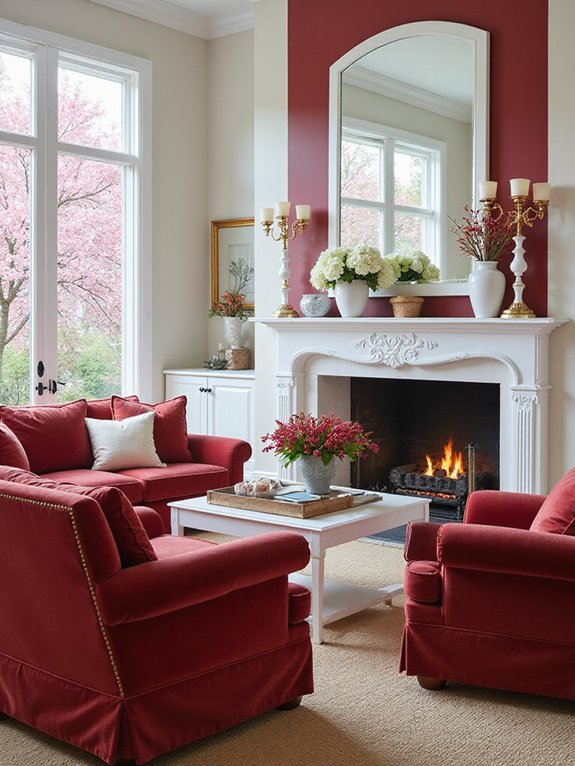 red upholstery white frame