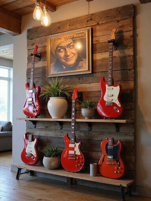 rustic vintage guitar shelving