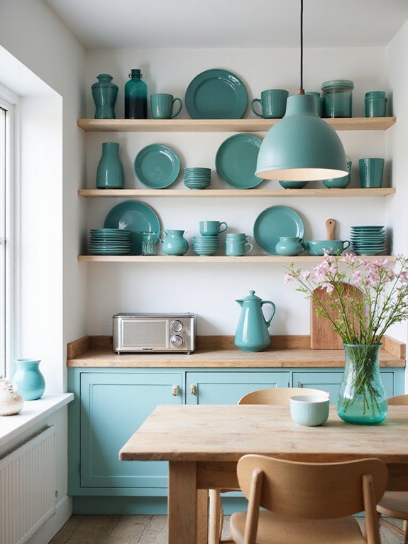 stylish teal open shelves