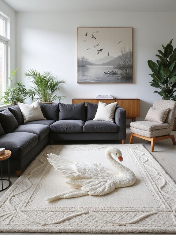 swan themed cozy playroom decor