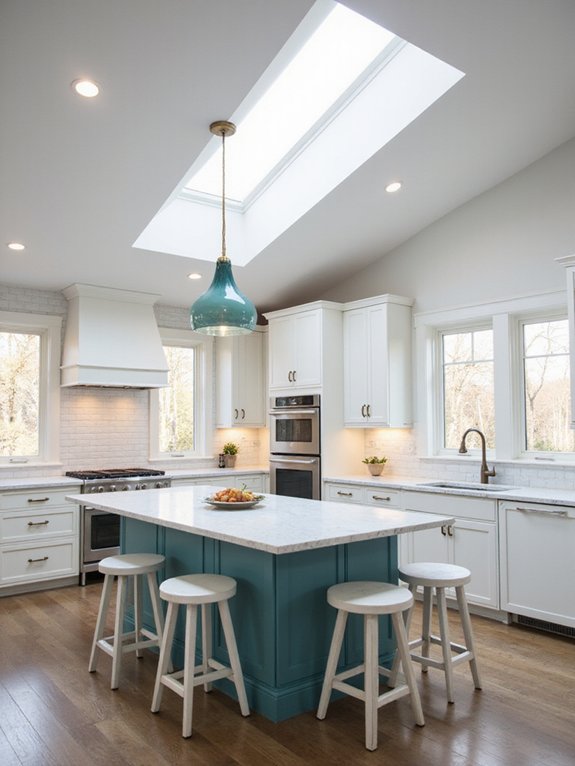 teal and white lighting designs