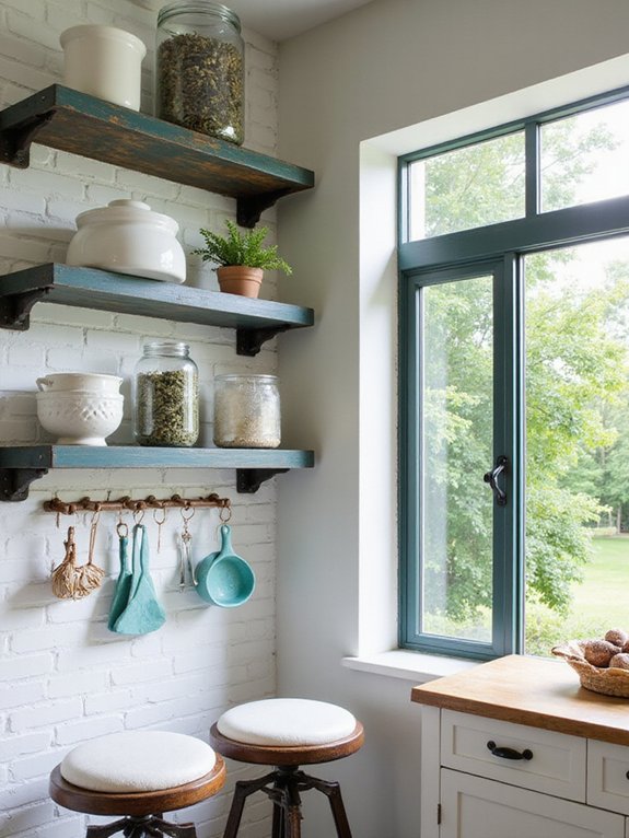 teal and white shelving elegance