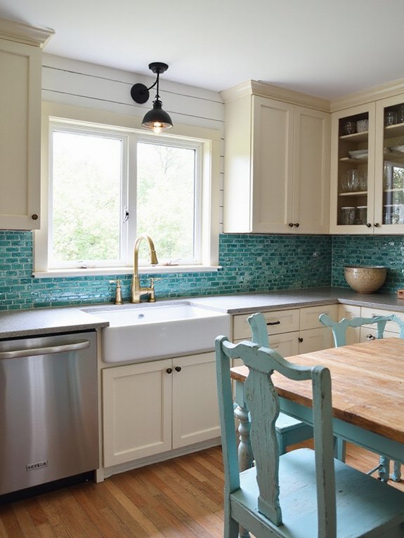 teal and white tiles
