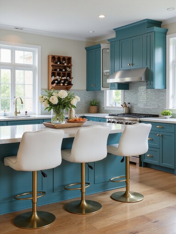 teal stools brighten kitchens