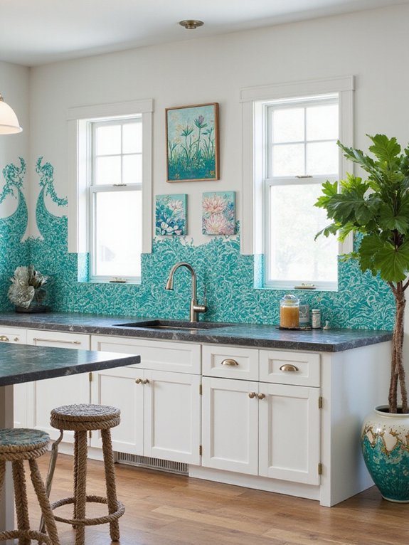 teal vibrant kitchen art