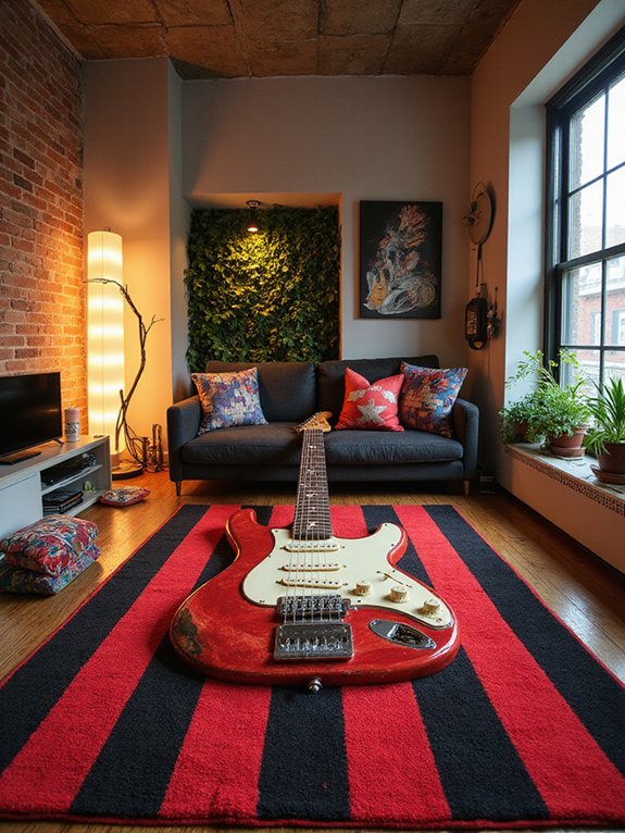 vibrant guitar themed decor rug