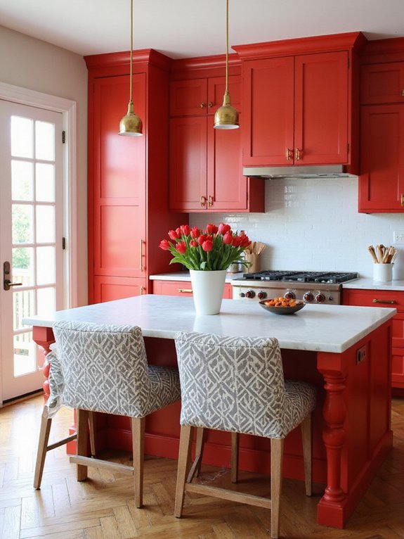 vibrant red kitchen cabinets