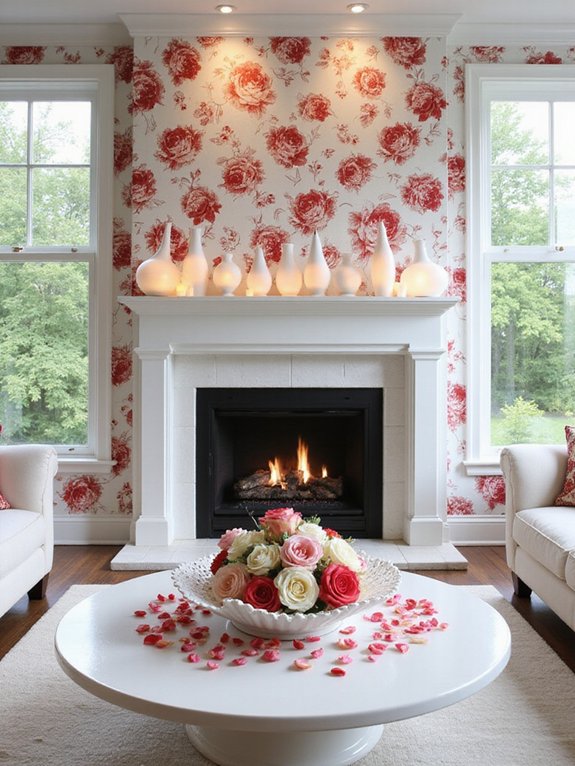 whimsical red floral wallpaper