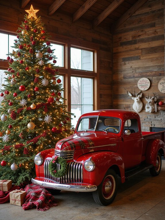 whimsical red truck tree