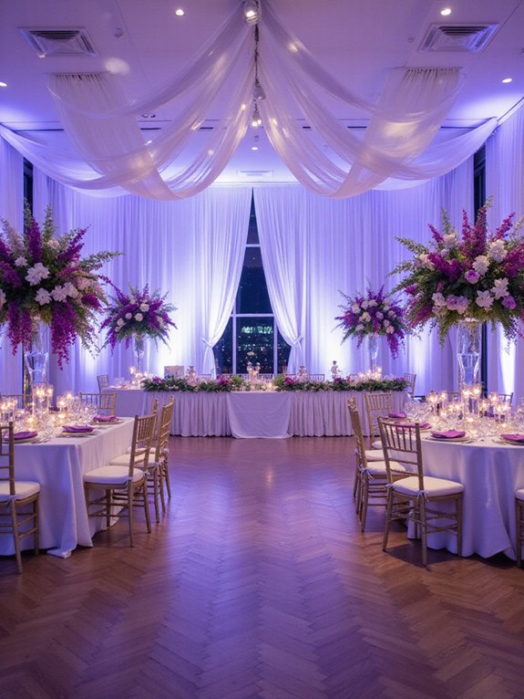 white drapery purple uplighting