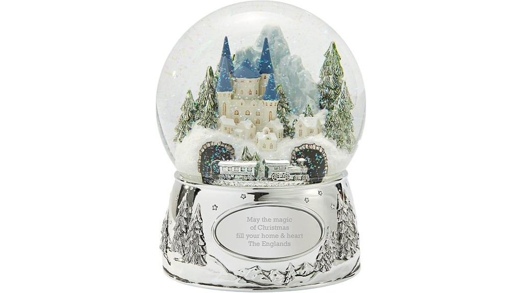 engraved castle train snowglobe