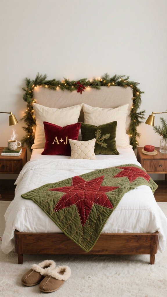 festive pillows and quilts