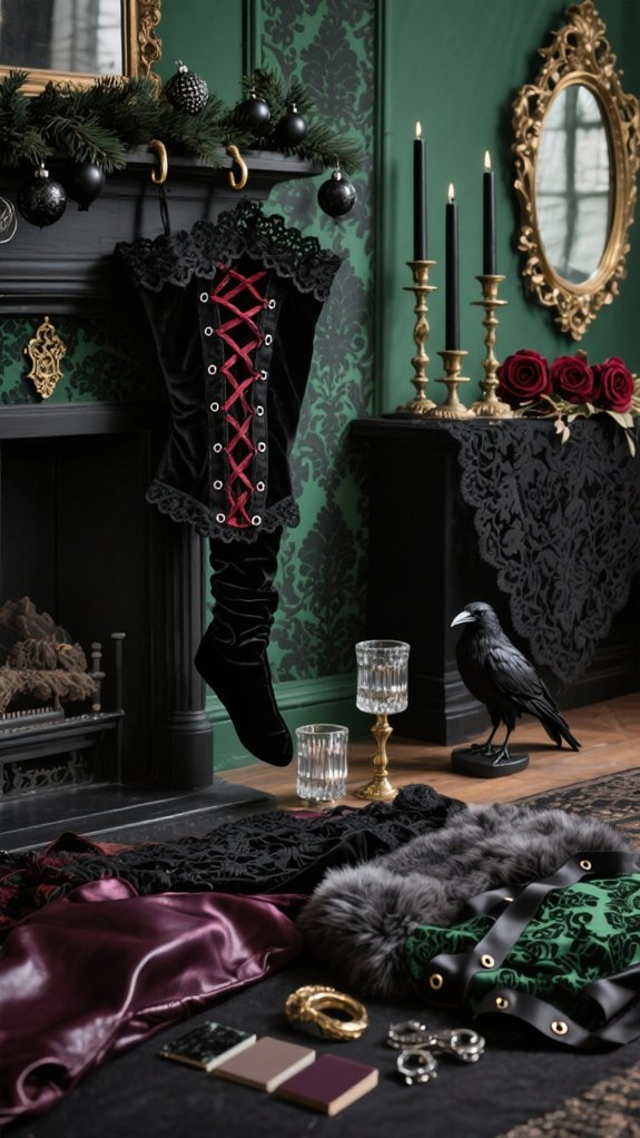 gothic corset laced velvet stockings