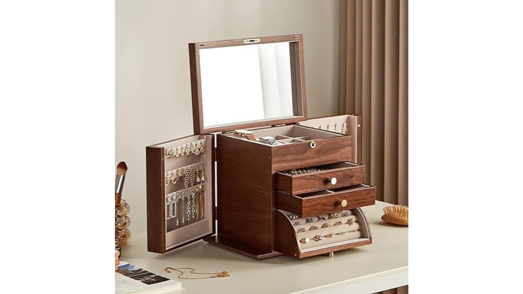 lockable mirrored walnut jewelry
