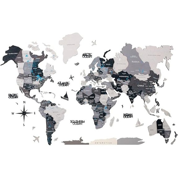 AWESOMETIK NORDIK 3D Wood World Map Decor