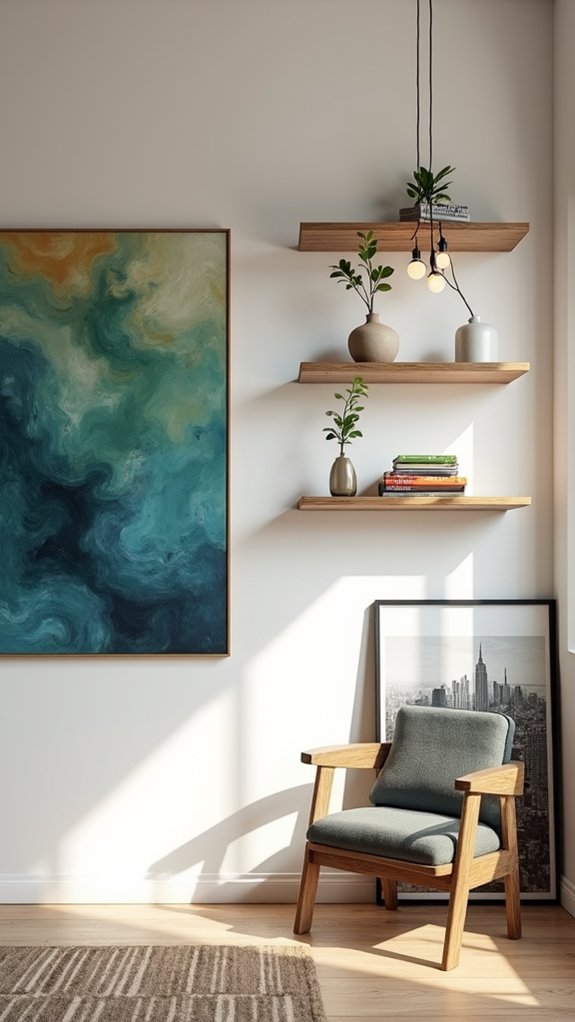 artistic floating shelf arrangement