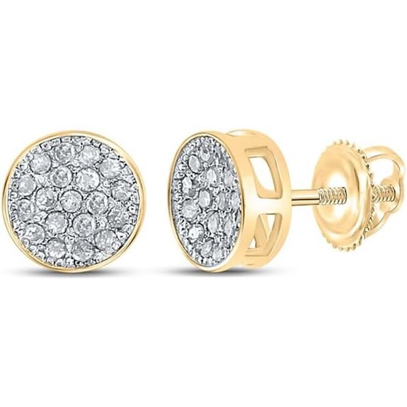 14K Yellow Gold Round Diamond Cluster Earrings 1/6 Cttw