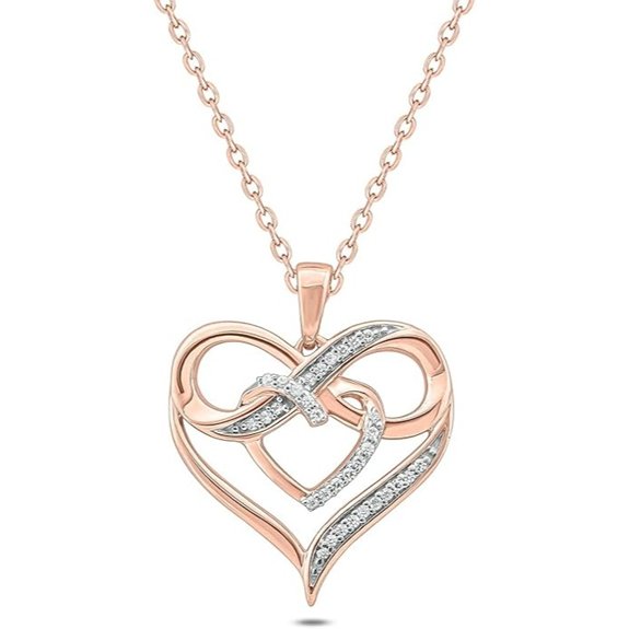 Cali Trove Diamond Double Heart Infinity Pendant Necklace