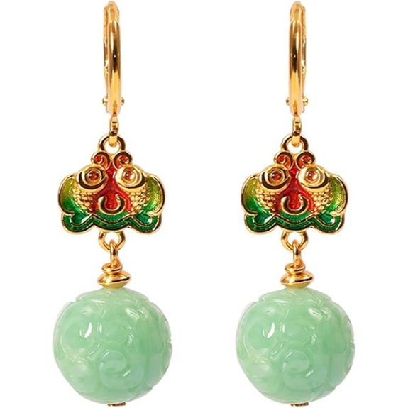 18K Gold Natural Jade Drop Earrings for Women