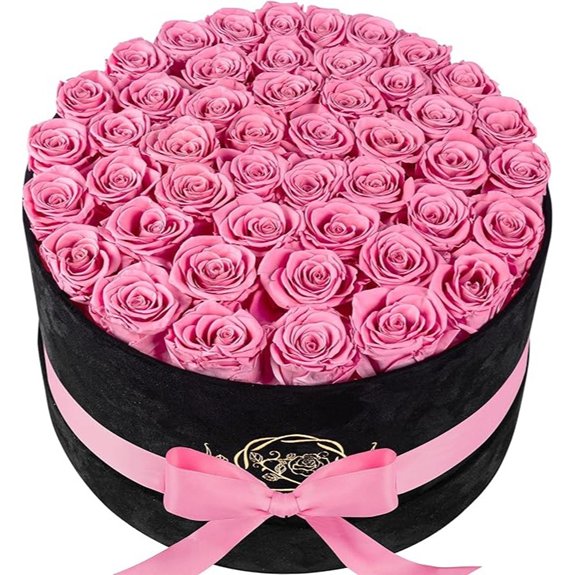 47 Preserved Light Pink Roses in Suede Box
