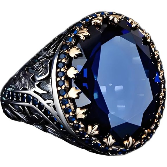 Sterling Silver Sapphire Engraved Men's Ring
