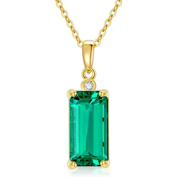 14K Gold Emerald Necklace with Natural Diamond