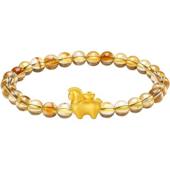 24K Solid Gold Horse Zodiac Charm Beaded Bracelet