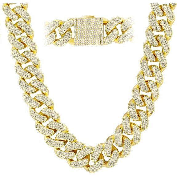 KRKC&CO Gold Iced Out Cuban Link Chain Necklace