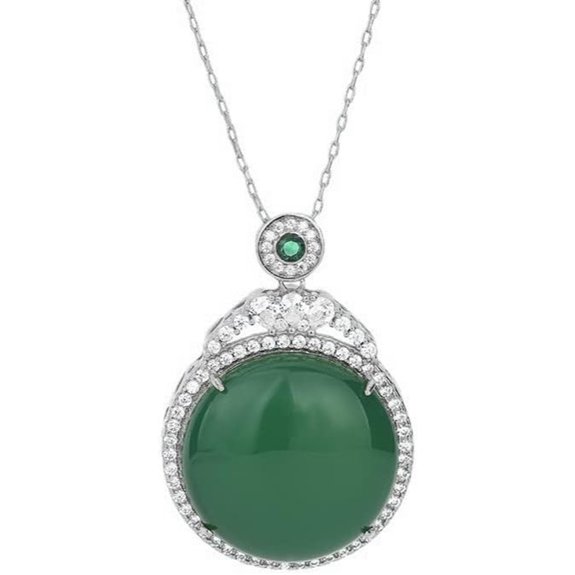 14K Gold Jade Pendant Necklace with Moissanite
