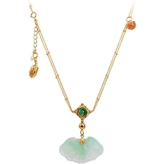 18K Gold Burmese Jade Necklace with Ruyi Lock Pendant