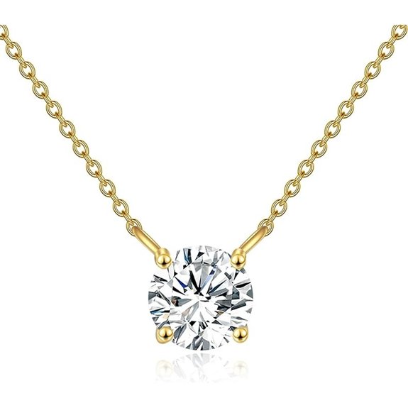 14K Solid Gold Moissanite Solitaire Necklace for Women