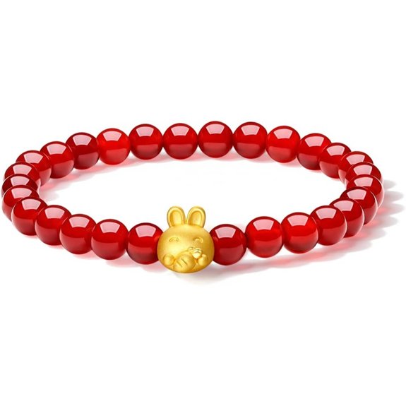 24K Solid Gold Stretchable Rabbit Charm Bracelet
