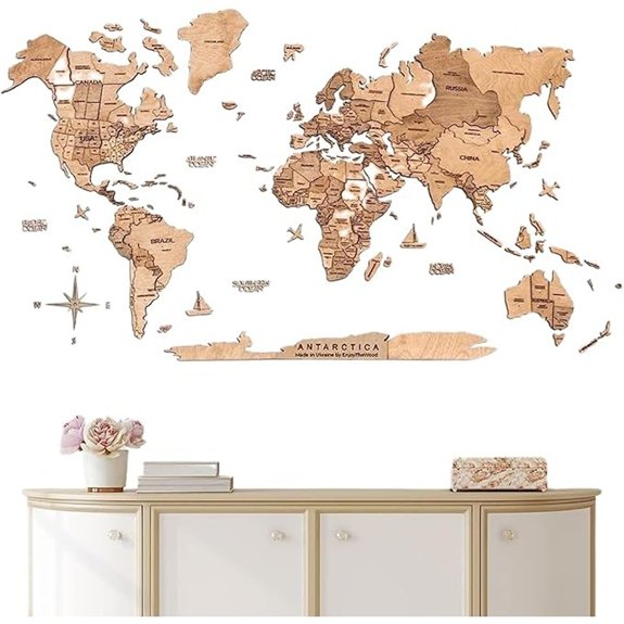 3D Wood World Map Wall Art - Large Décor